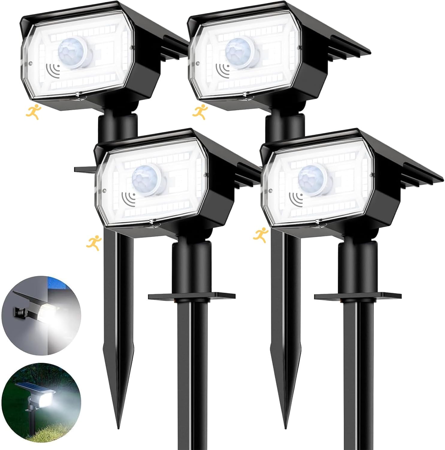 Solarbetriebene Außenleuchten Mit Bewegungsmelder, 4er-pack – Leistungsstarke Solar-außenstrahler Mit 43 Leds/3 Modi, Wasserdicht, Verstellbare Led-solar-außenleuchten Für Garten Und Wege (kaltweiß)