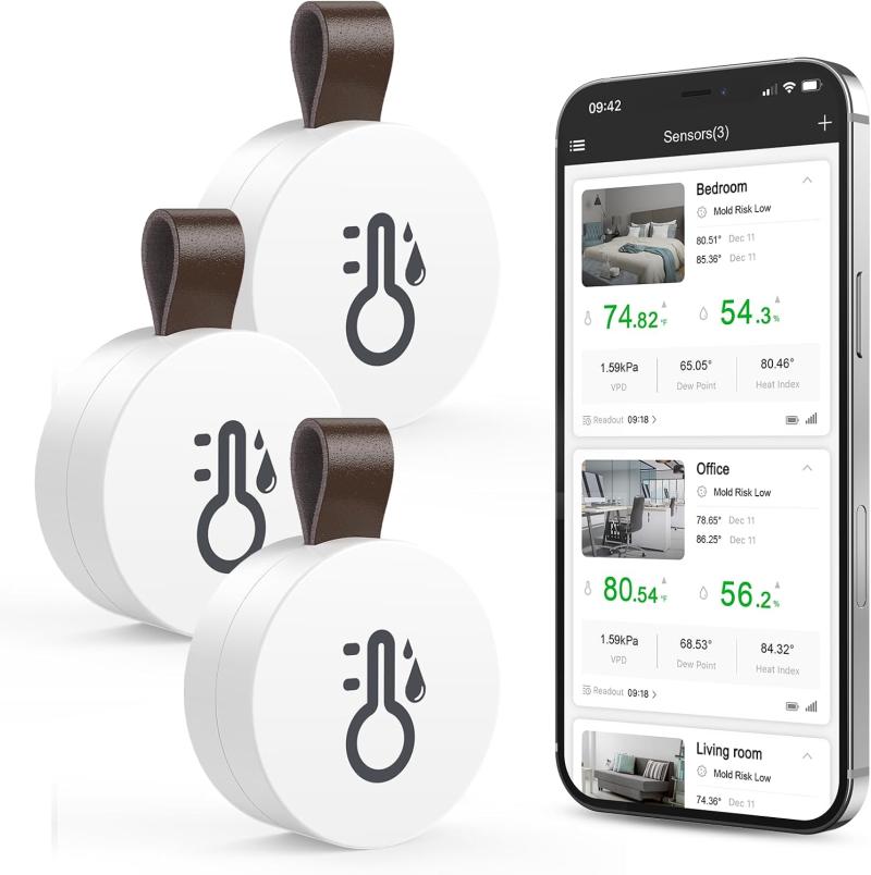 3er-set Bluetooth 5.0 Thermometer-hygrometer, Drahtlose App-steuerung, Präzises Temperatur- Und Feuchtigkeitsmessgerät