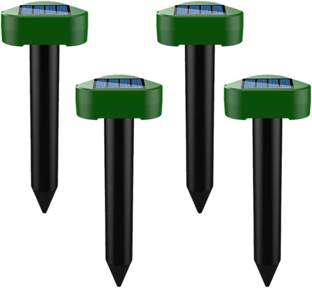 4-facher Solarbetriebener Maulwurfsabwehrer, Schlangenabwehrer, Ultraschall-maulwurfsabwehrer