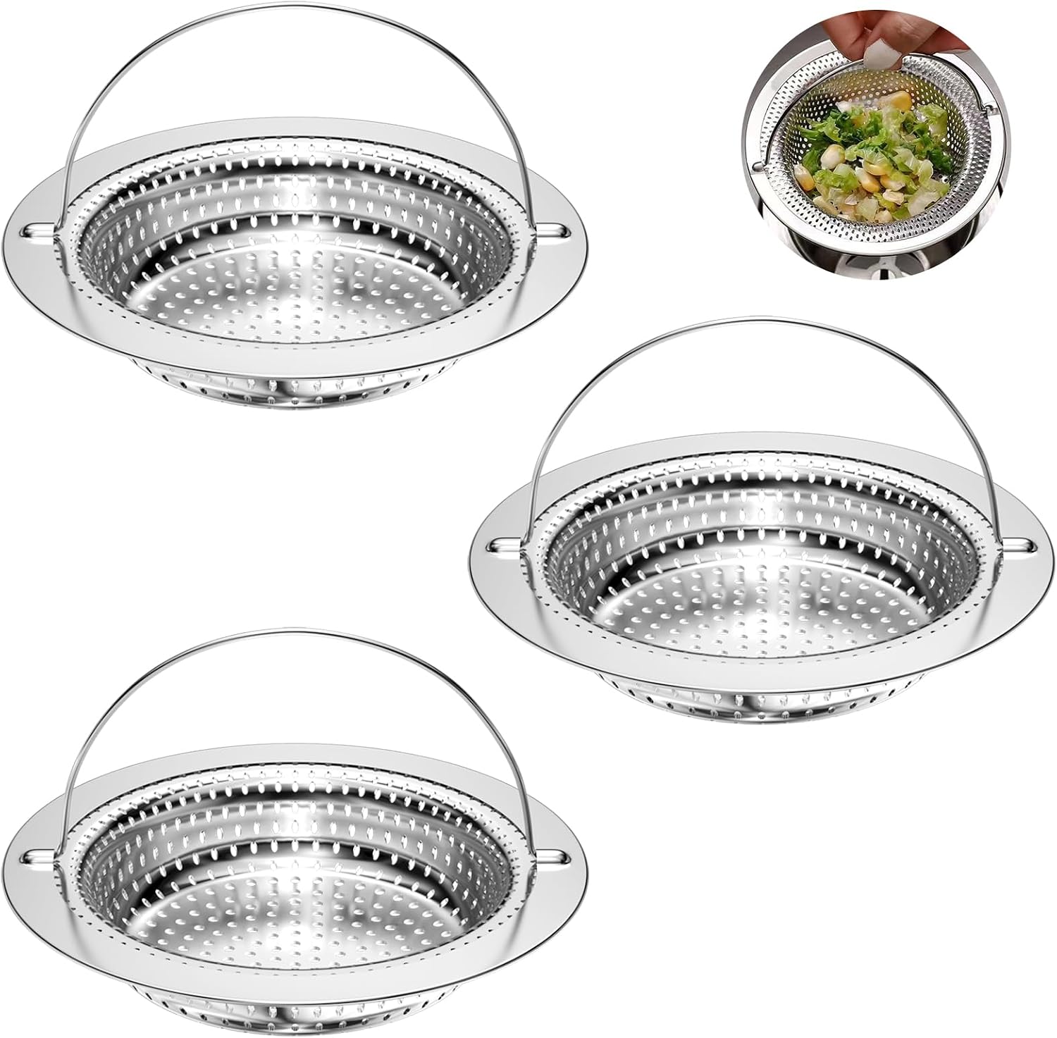 3-teiliges Set: Spülbeckenstöpsel, Duschhaarfilter, Spülbeckensieb