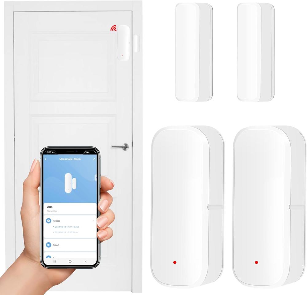Set Mit 2 Wlan-türsensoren, Türalarmsensor, Drahtloser Wlan-fensterkontaktsensor, Kontaktsensor