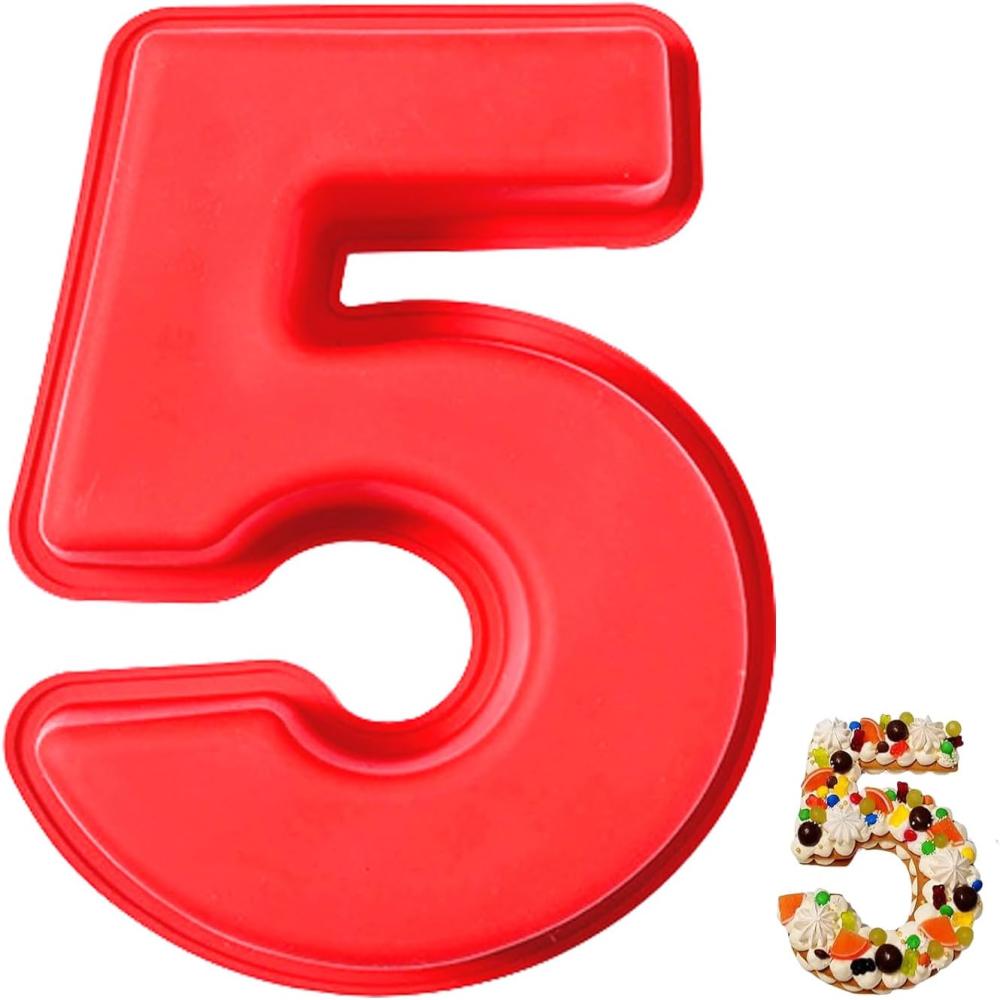 Kuchenform Nummer 5, Zahlenkuchenformen, Große 3d-silikonformen Kuchenformen, Formen In Speziellen Formen (rot)