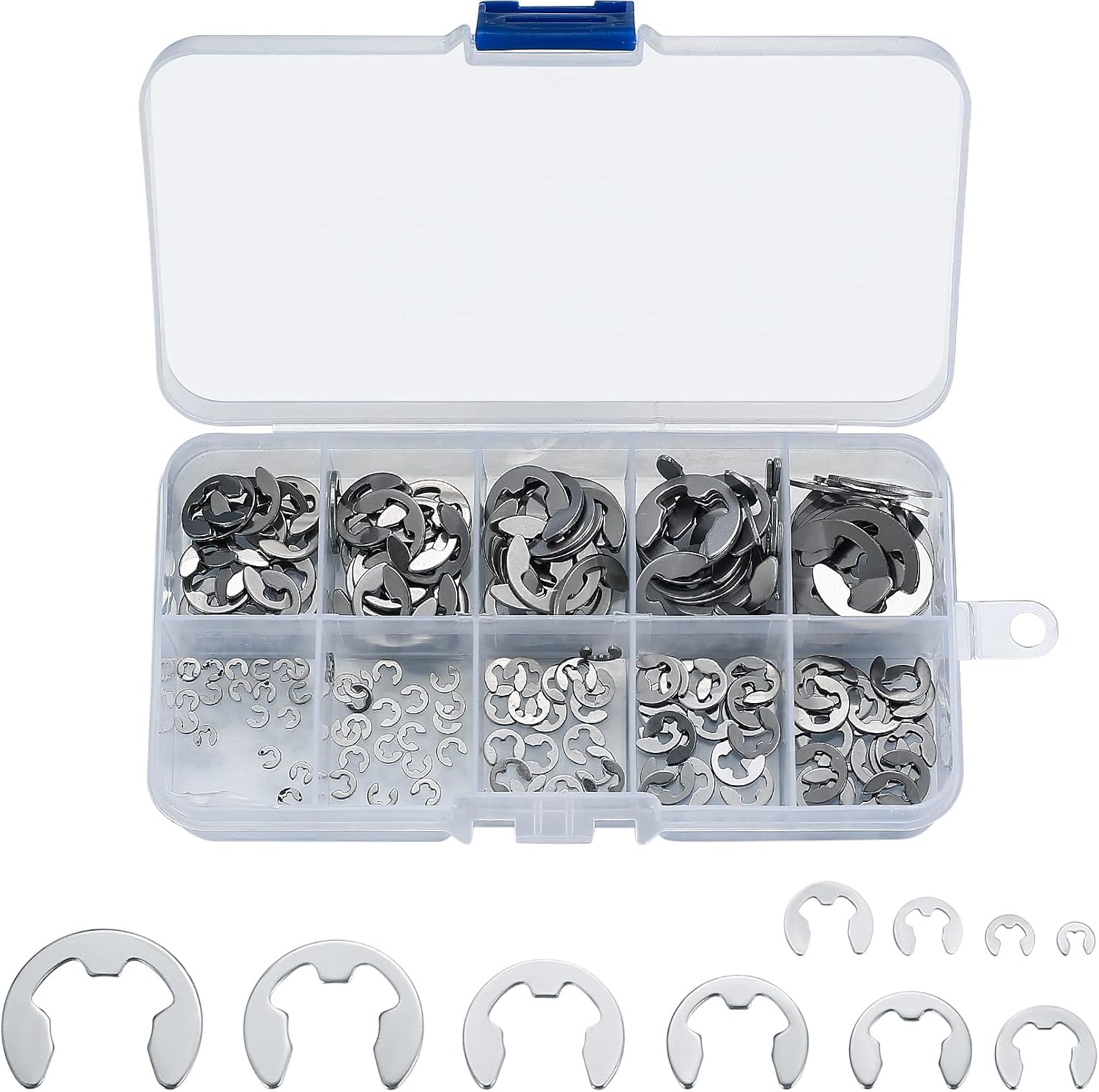 Ewwtrey 200-teiliges E-clip-sicherungsring-set, Edelstahl-sicherungsscheiben Für Wellen, Sortiment An Innen- Und Außensicherungsringen, M1,5/m2/m3/m4/m5/m6/m7/m8/m9/m10