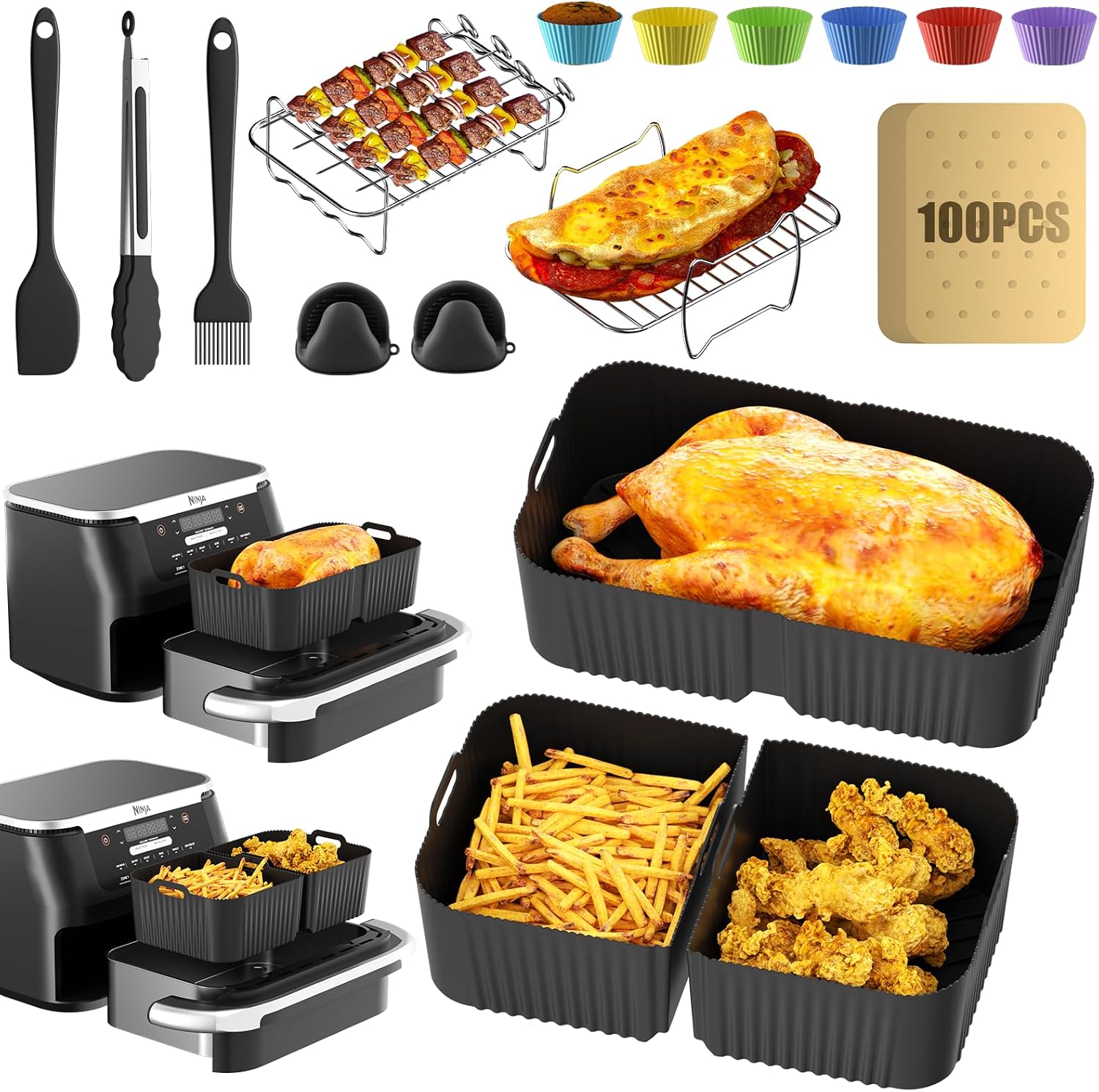 Set Mit 20 Silikon-zubehörteilen Für Ninja 10,4 L Heißluftfritteuse Wiederverwendbare Formen, Zubehörset, Foodi Flex Doppelschublade, Version Af500eu
