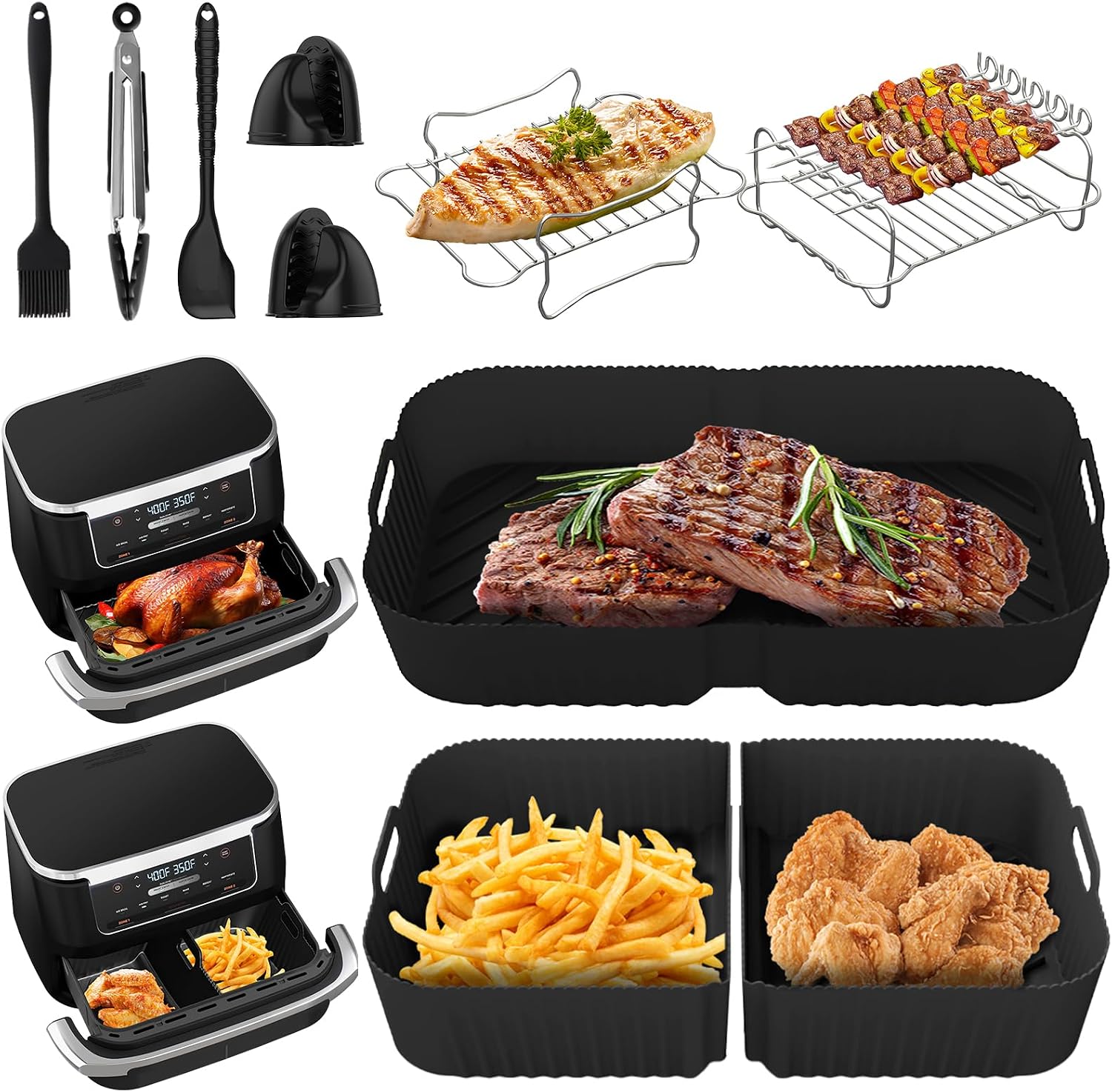 Silikon-heißluftfritteusenform Für Ninja Foodi Flex 10,4 L Af500eu, 14-teiliges Silikon-heißluftfritteusen-zubehörset, Af500eu Zubehör 1 X 10,4 L + 2 X 5,2 L