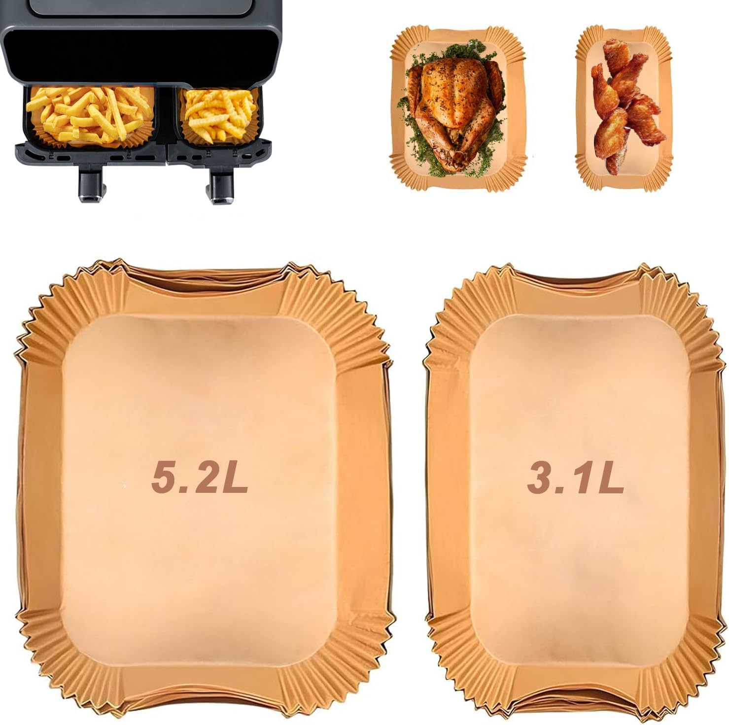 Backpapier Für Moulinex Ez901820 Und Philips Airfryer Serie 3000 Pergamentpapier Für Lakeland Tower Salter Airfryer 5,2/3,1 L (50 Stück + 50 Stück)
