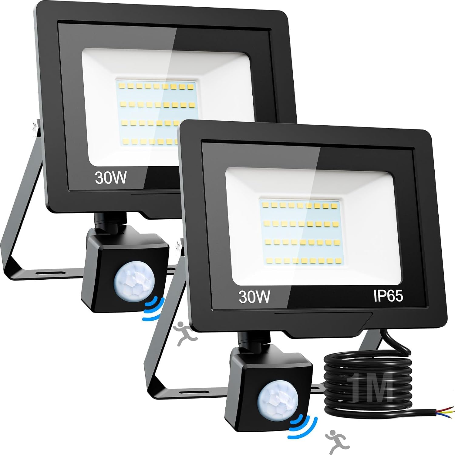 Set Mit 2 Led-außenstrahlern Mit Bewegungsmelder, 30 W, 6500 K, Kaltweiß, Ip65, Wasserdicht, Sicherheitsbeleuchtung Für Garten, Terrasse Und Garage