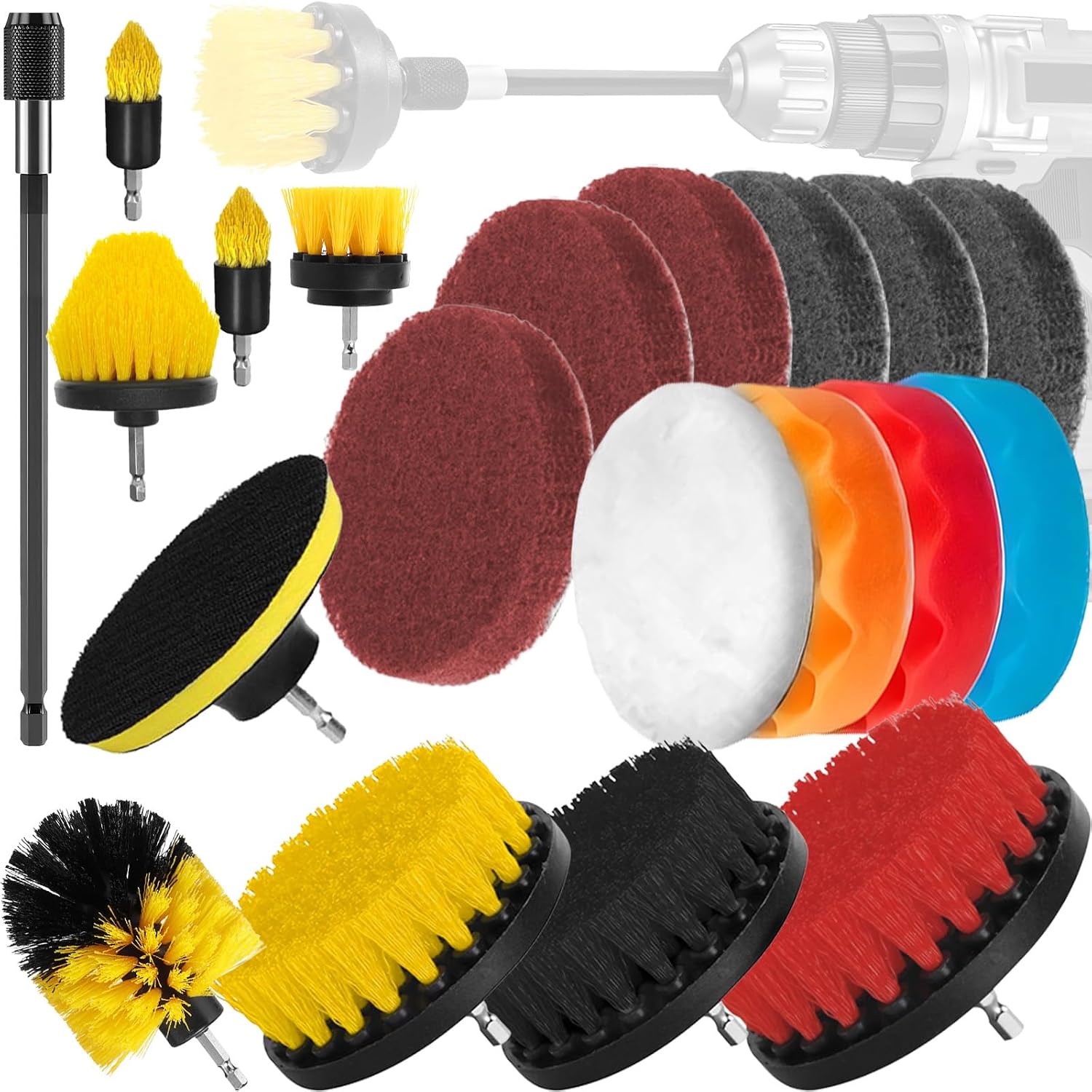 Bohrmaschinenbürsten-set, 20 Austauschbare Reinigungsbürsten, Multifunktionales Schraubendreher-bürsten-reinigungsset Für Bad, Küche, Teppiche, Böden, Fliesen, Auto, Felgen