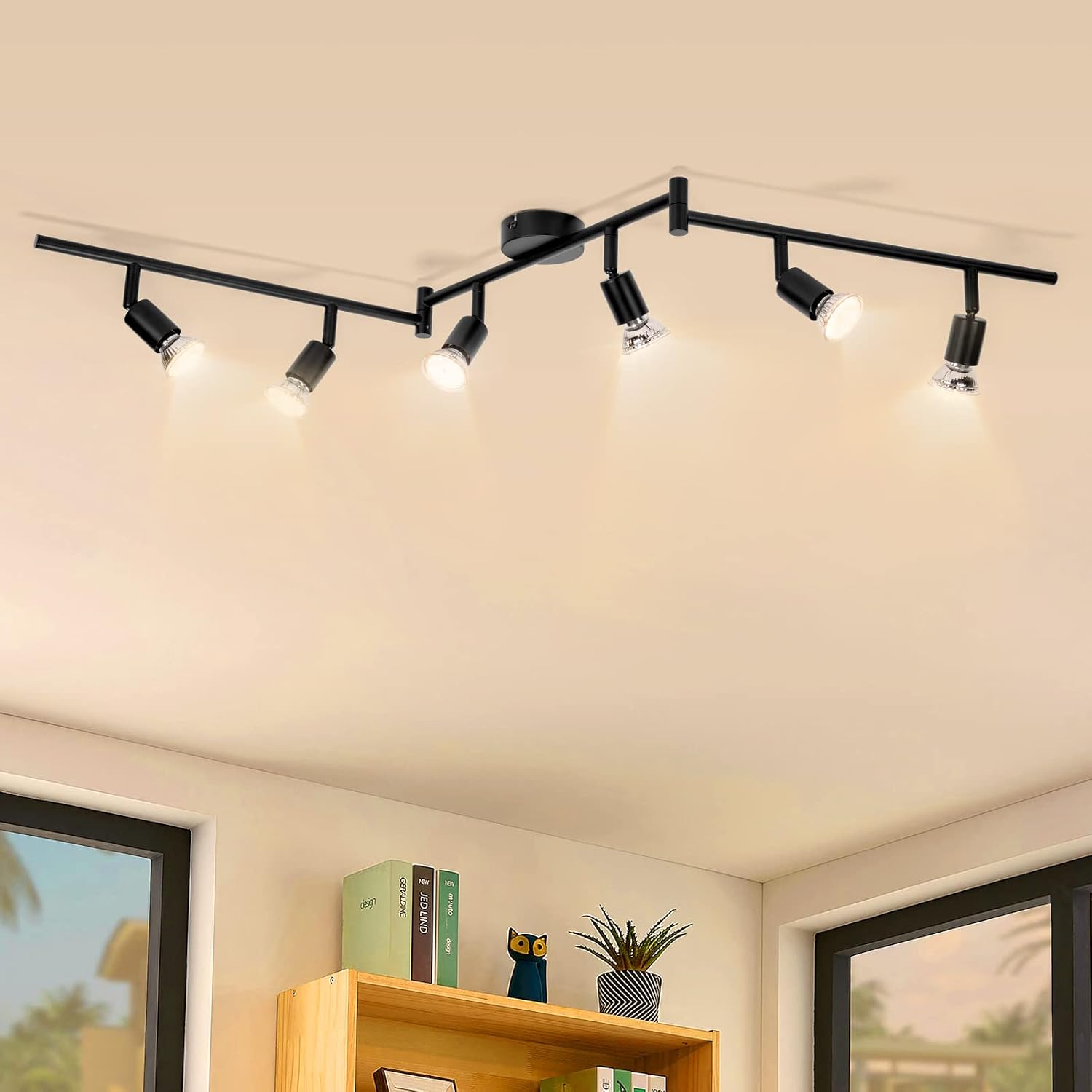 6-fach Verstellbare Led-deckenleuchte, Schwarz, Gu10-schienensystem (leuchtmittel Nicht Enthalten) Schwenkbare Deckenschienenbeleuchtung, Moderne Deckenleuchte Für Küche, Flur, Wohnzimmer, Schlafzimm