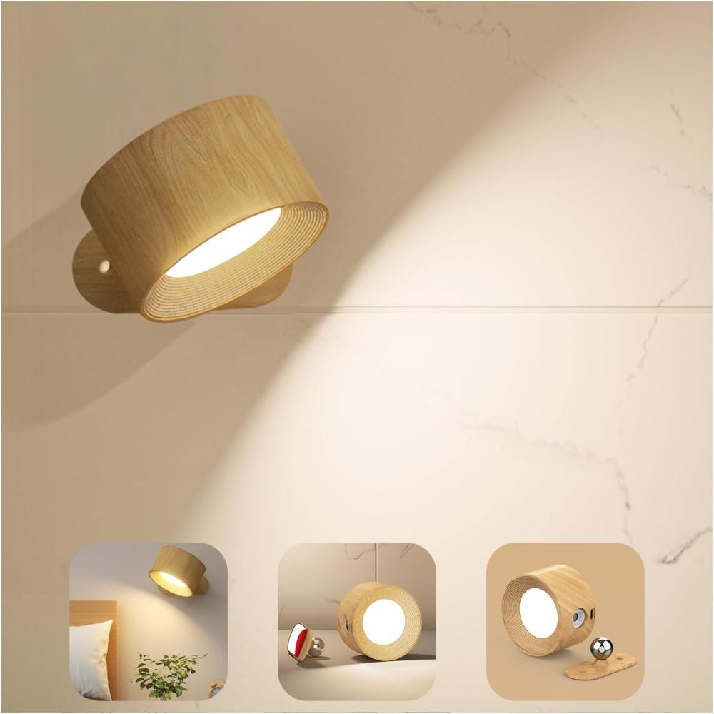 3 Helligkeitsstufen, 3 Farbtemperaturen, 360° Drehbare Schlafzimmerlampe, 1 Stück (holzmaserung)