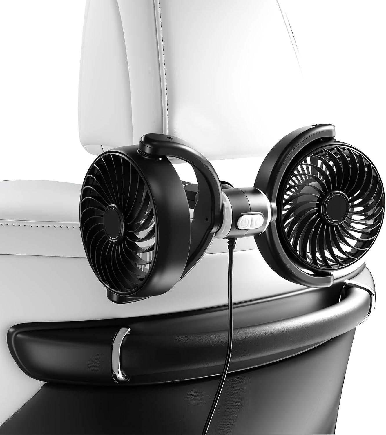 12v Doppelkopf-autolüfter, 360° Drehbarer Autolüfter Mit 3 Geschwindigkeitsstufen, Usb-betrieben, Clip-ventilator Für Fahrzeuge Wie Limousinen, Suvs Und Wohnmobile Für Sitze