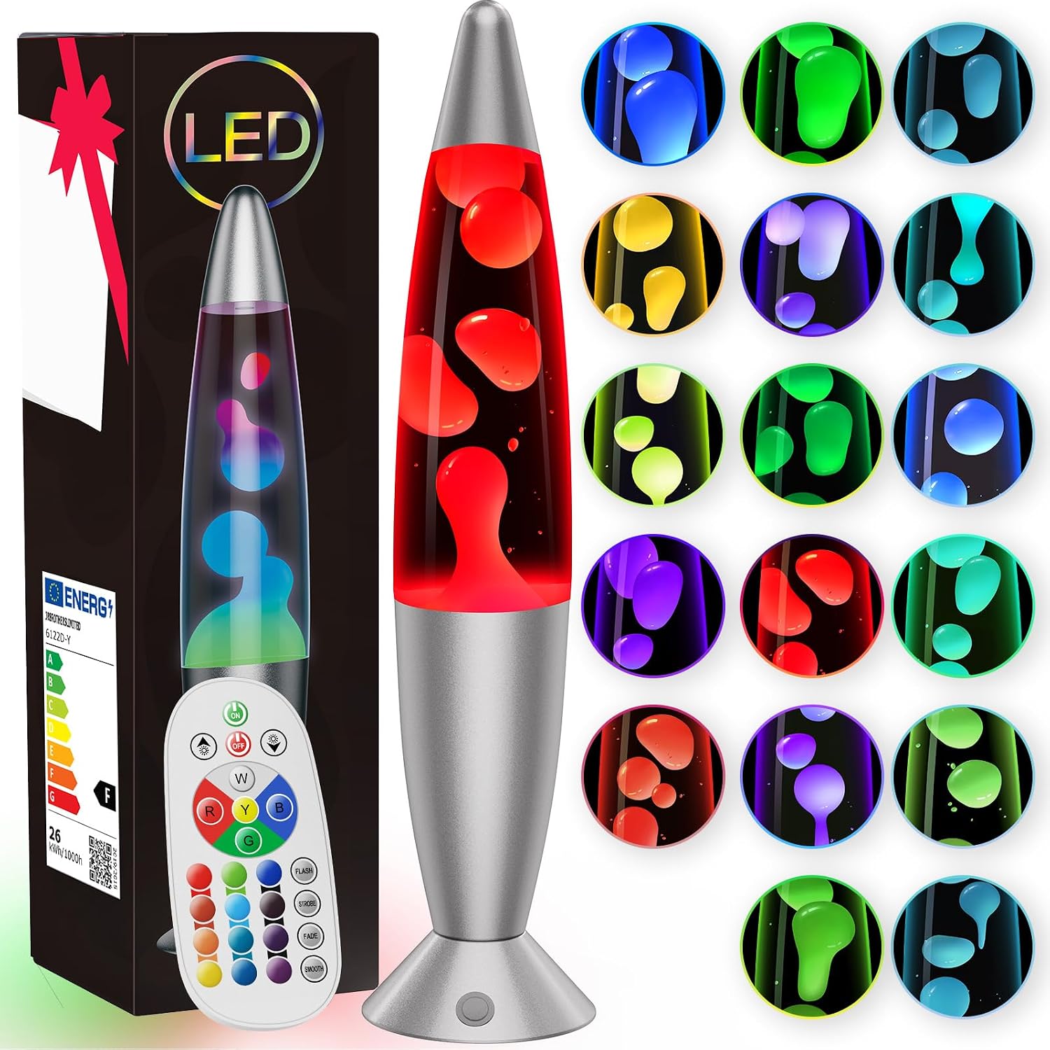 13,5" Art-deco-flüssigkeitsbewegungslampe, Fernbedienung, 17 Farbwechsel, Nachtlicht, Retro-stimmungslampe Für Schlafzimmerdekoration, Geschenk Für Kinder/erwachsene Zu Weihnachten, Party (silber)