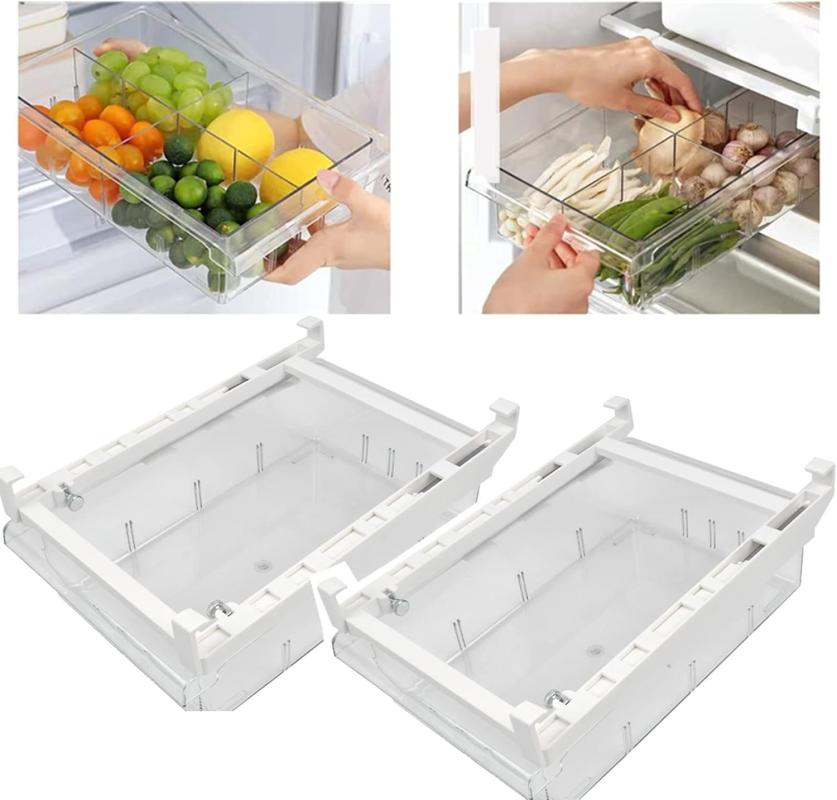 Große, Zweiteilige Aufbewahrungsbox Für Den Kühlschrank Mit Schublade, Transparente Schiebeschublade, 30,5 X 20 X 9,5 Cm Aufbewahrungsbehälter