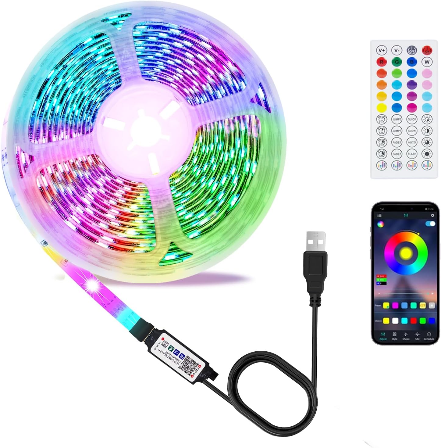 3 M Usb-led-tv-streifen Mit Hintergrundbeleuchtung Für 32- Bis 60-zoll-fernseher, Inklusive Fernbedienung Und Bluetooth-app-steuerung, Musiksynchronisation/timer, Mehrfarbiger, Flexibler Led-tv-streif