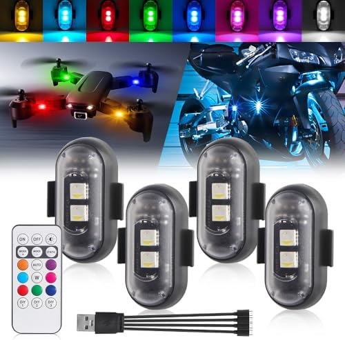 Kabellose Led-blitzlichter Mit Fernbedienung, 8 Farben, Usb-aufladung, Wasserdichte Led-leuchten Für Auto, Motorrad, Fahrrad, Drohne, Lkw-innenraum, Antikollisionsschutz (4 Stück)
