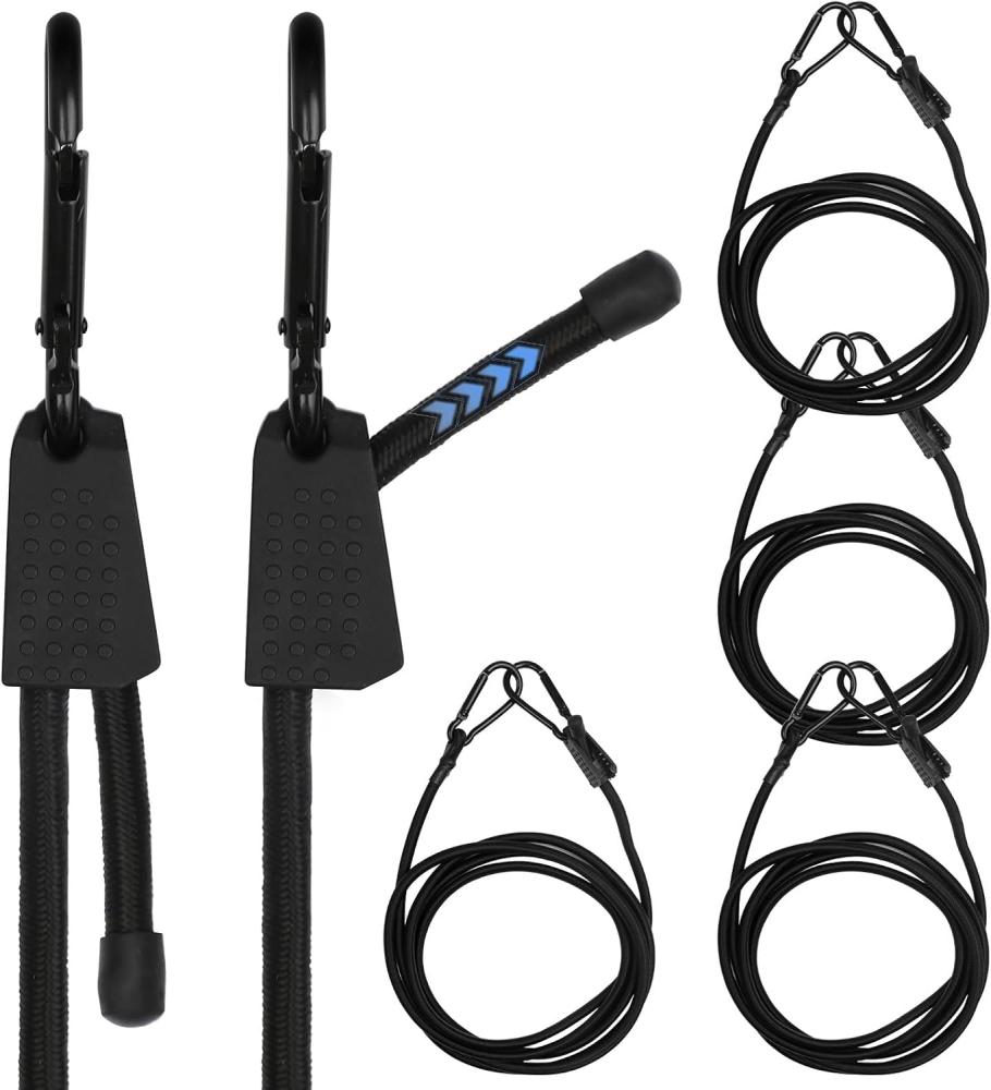 Set Mit 4 Verstellbaren Gummiseilen Mit Karabinern - 200 Cm - Schwarzes Kofferraumseil - Gummiclip Mit Haken