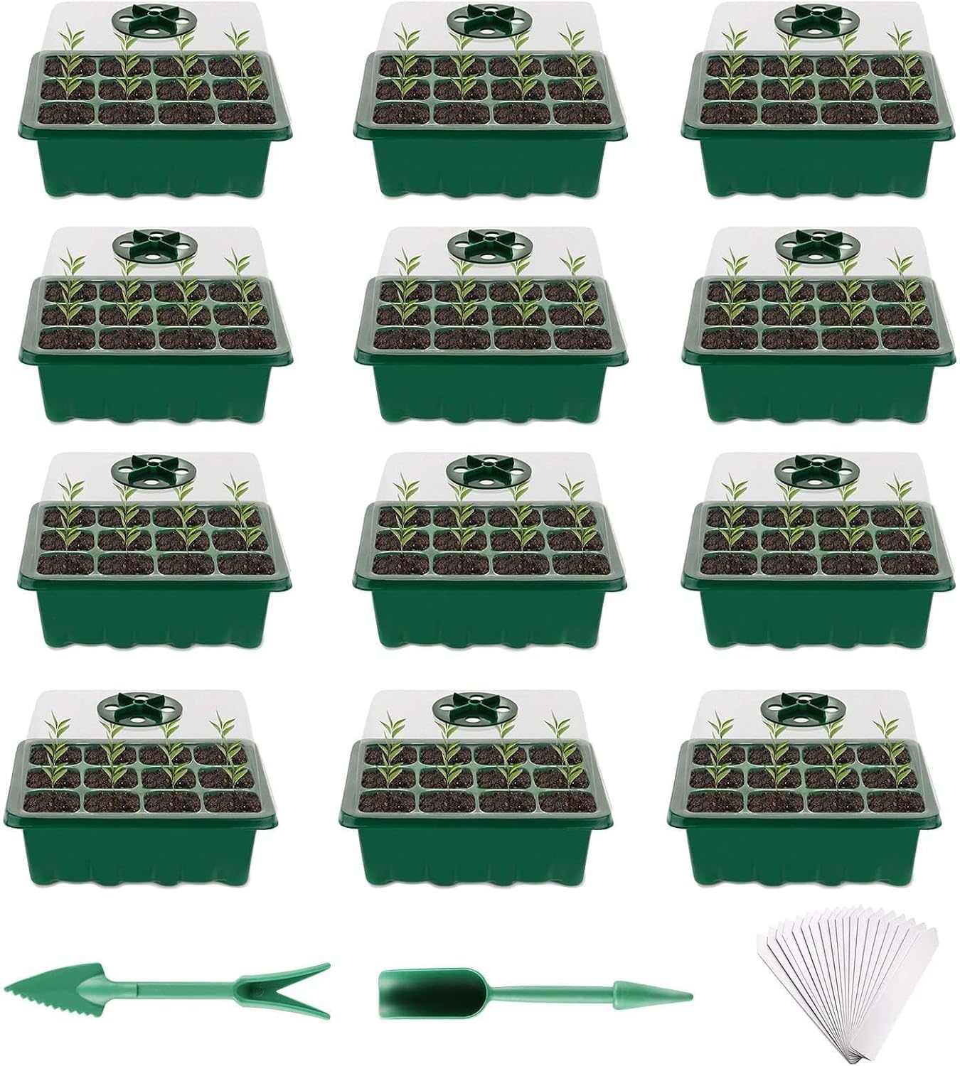 Set Mit 12 Anzuchtschalen Mit Deckel, 144 Zellen, Mini-gewächshäuser