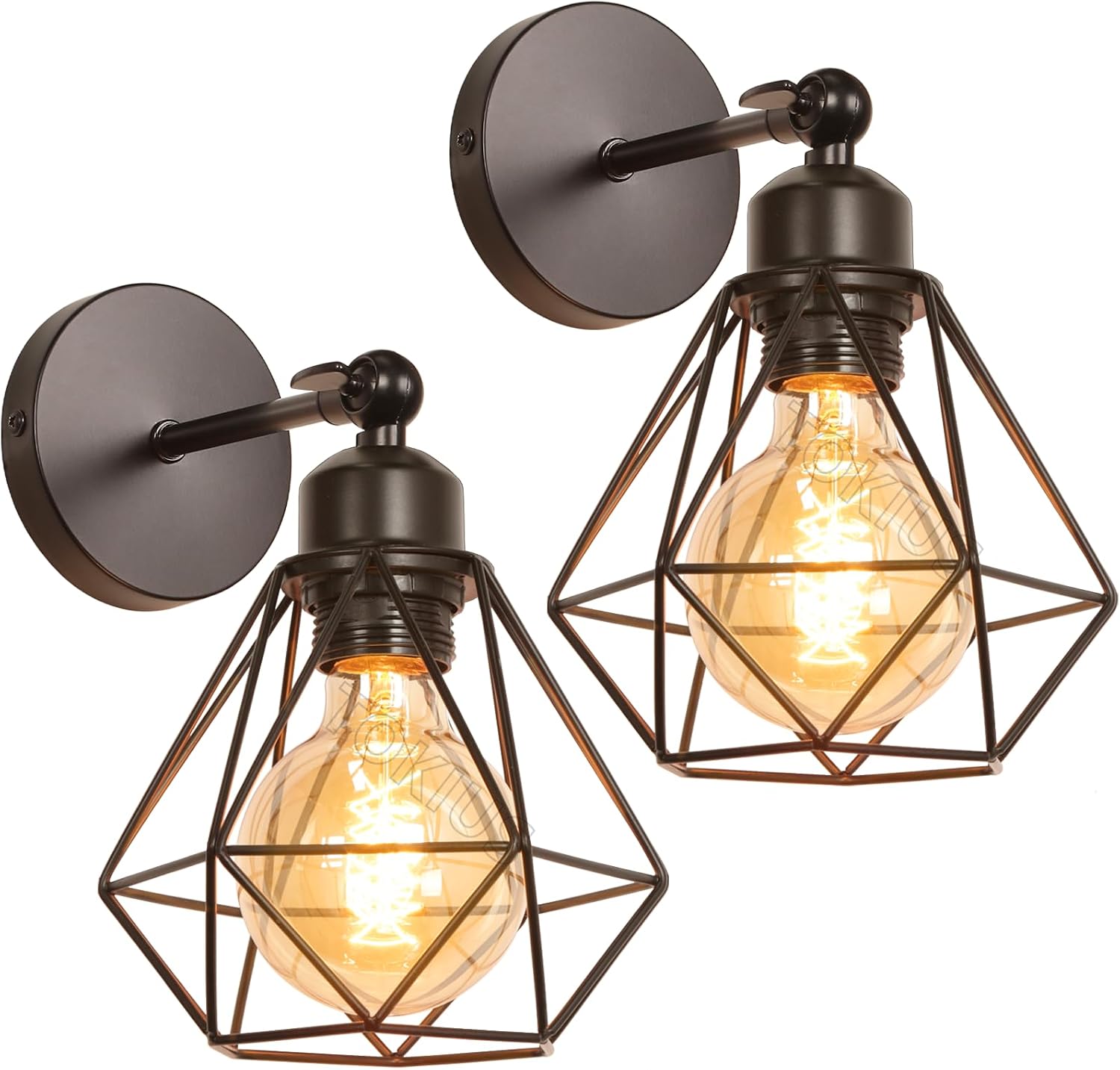 Set Mit 2 Vintage-industrie-wandleuchten Für Den Innenbereich, E27-metall-deckenleuchten, Retro-industrie-wandlampen, 180° Verstellbar, Für Die Wandbeleuchtung In Küche Und Wohnzimmer (2 Stück)