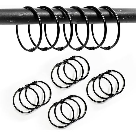 12er-pack Edelstahl-duschvorhangringe, 50 Mm Duschvorhangringe, Runde Metall-duschvorhangringe, Rostfreie Duschvorhanghaken, Für Vorhänge, Duschvorhänge Und Türvorhänge (schwarz).