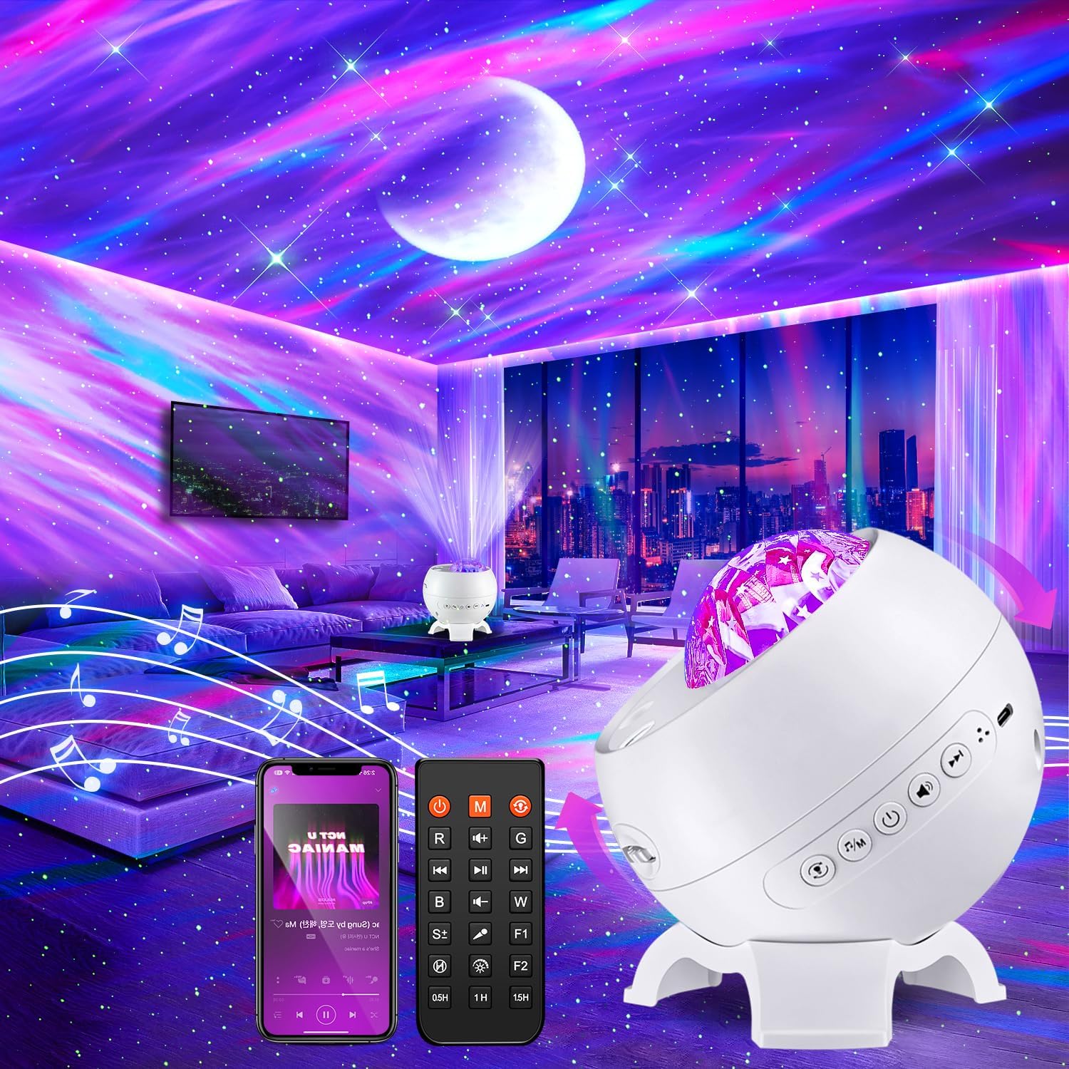 Coolnight Led-sternenhimmelprojektor Fürs Schlafzimmer, Kindernachtlicht Mit 15 Farben + 5 Mondlichtmodi, Bluetooth-raumdekoration Mit 15 Verschiedenen Geräuschen Und Fernbedienung, Muttertagsgeschenk