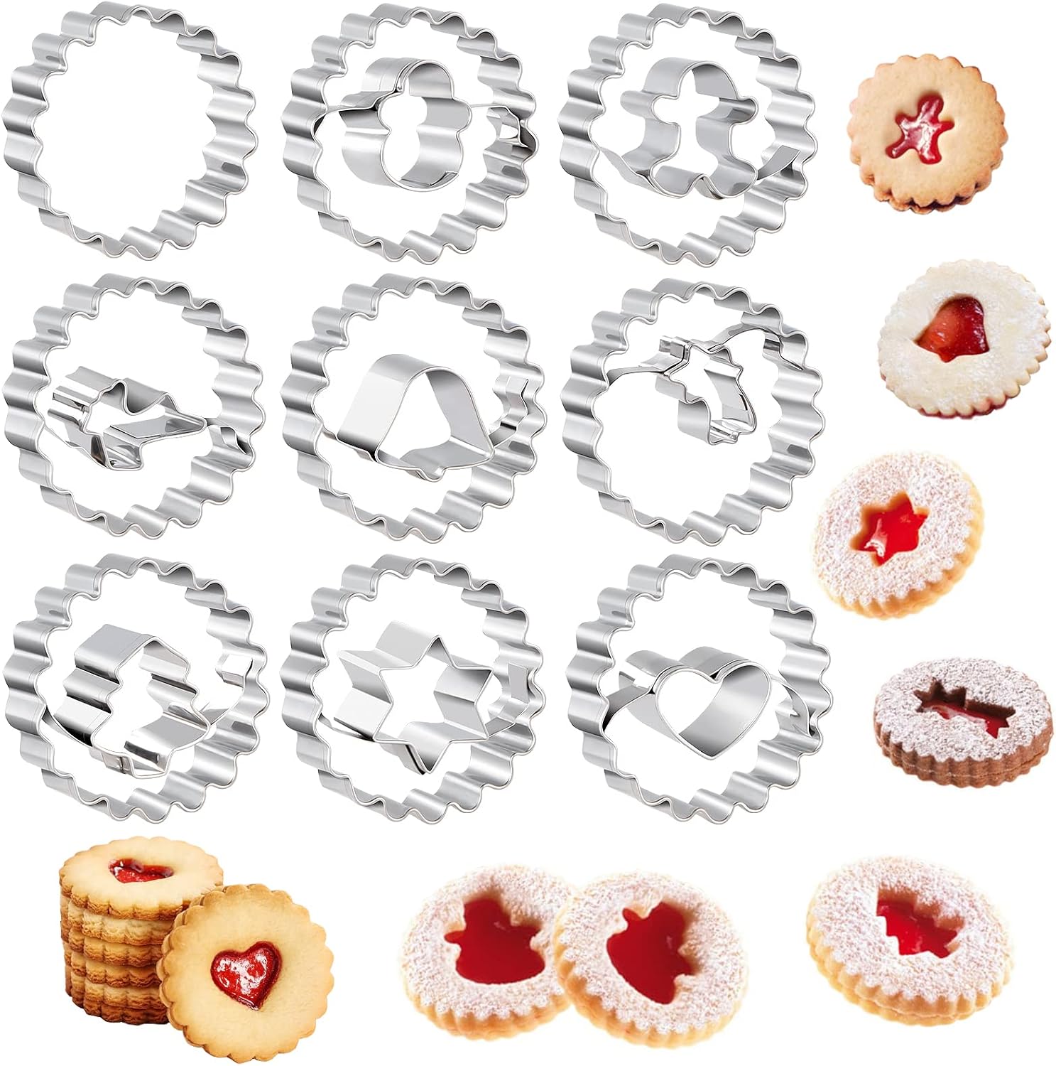 Kiiwah Set Mit 9 Weihnachtsausstechern, Weihnachtsplätzchenausstecher Aus Edelstahl Für Linzer Plätzchen, Gebäck, Käsekuchen