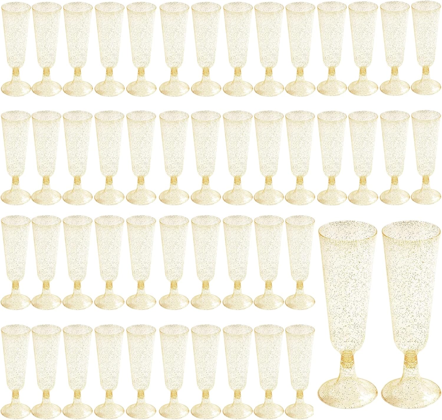 Set Mit 50 Goldglitzernden Champagnerflöten Aus Kunststoff, 150 Ml, Elegante, Wiederverwendbare Champagnergläser Für Camping, Garten, Geburtstage, Hochzeiten, Partys (gold), Cyh214