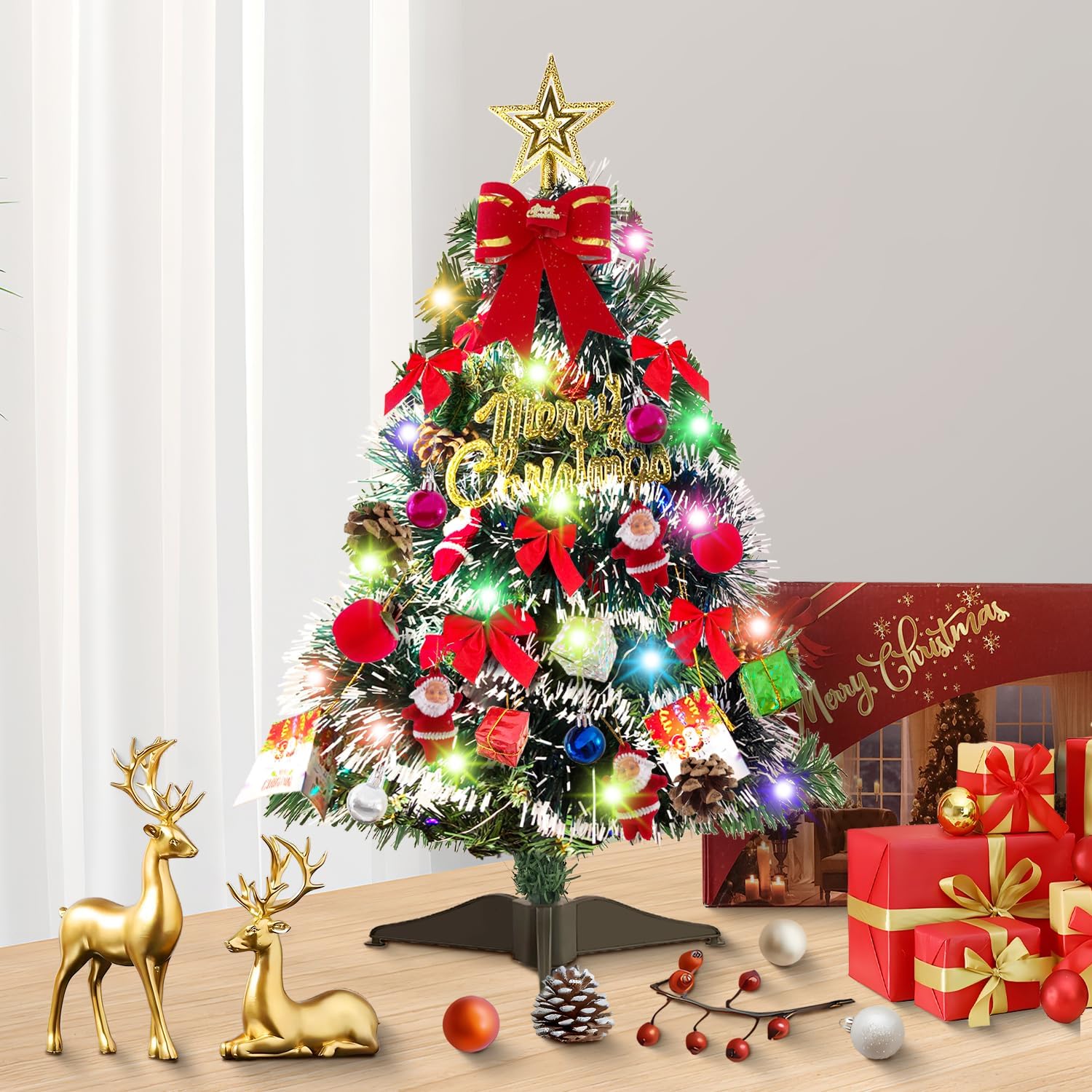Künstlicher Weihnachtsbaum, Kleiner 60 Cm Tischweihnachtsbaum, Mini-weihnachtsbaum Mit Schmuck, Für Weihnachtsfeiern, Tischdekoration Im Büro Oder Zuhause, Weihnachtsdekoration