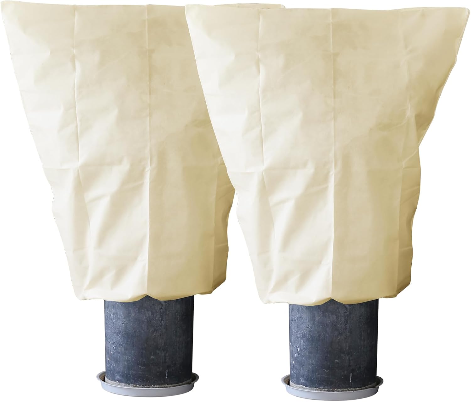 Winter-pflanzenschutzhüllen: 2er-pack, 70 G/m², 100 Cm X 120 Cm, Mit Reißverschluss. Für Topfpalmen Und Olivenbäume. Reißfest, Uv-beständig, Formstabil, Wiederverwendbar. Beige.