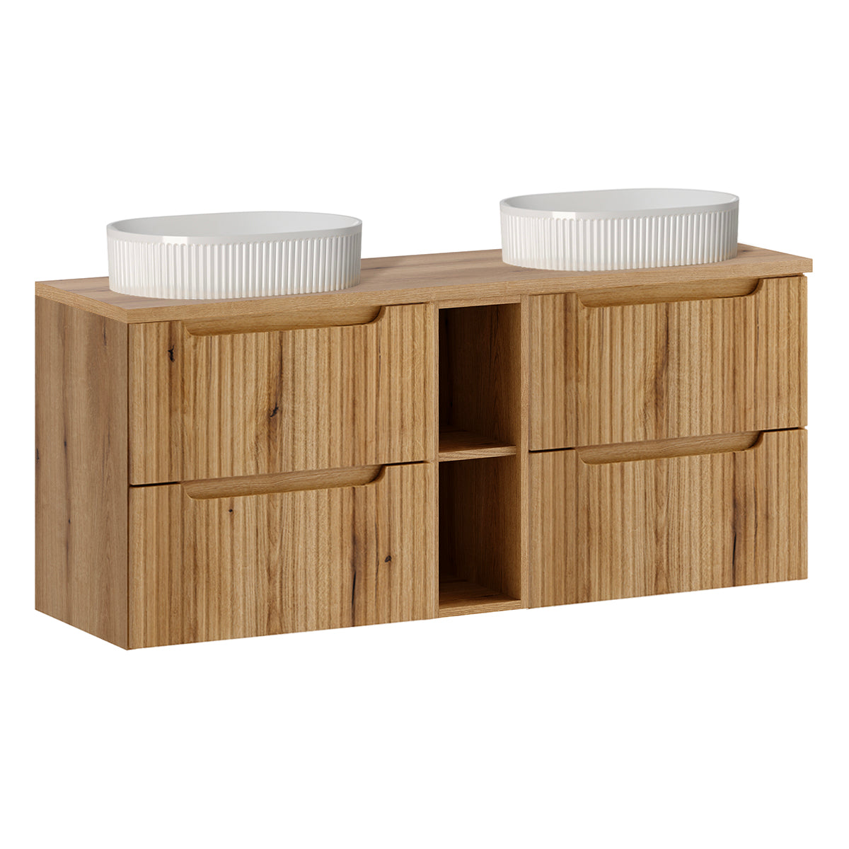 Doppelwaschtisch Unterschrank 140cm 4 Schubladen 2 Fächer Riva Holz