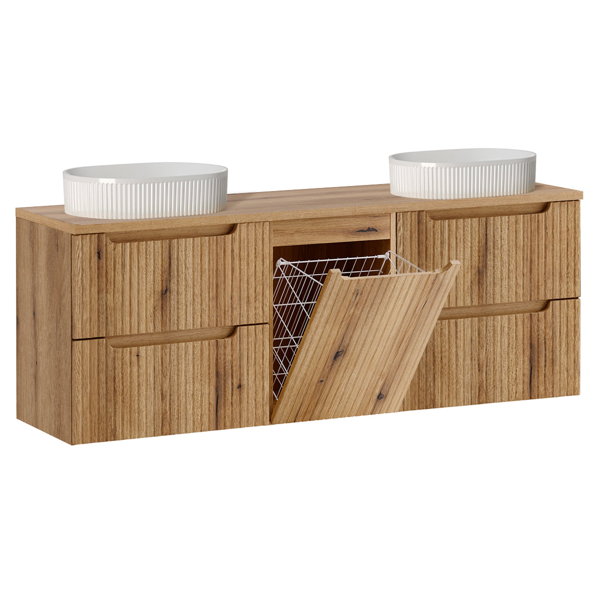 Doppelwaschtisch Unterschrank 160cm Wäschekorb Riva Holz