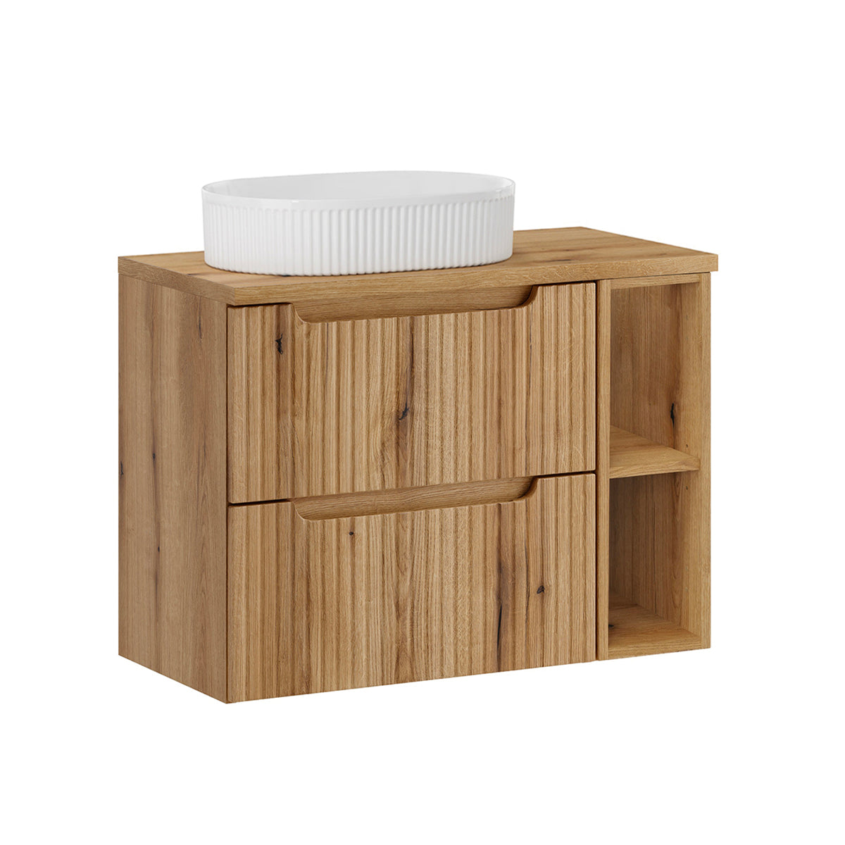 Waschtischunterschrank Einzelwaschbecken 80cm 2 Schubladen 2 Fächer Riva Holz