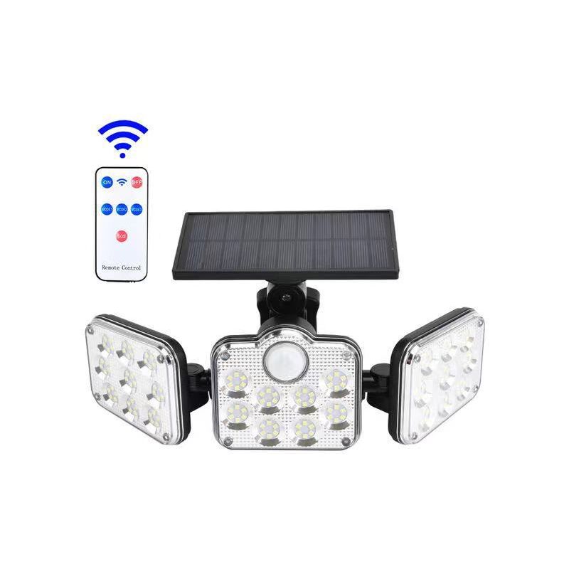 Solar-gartenwandleuchte Mit 138 Leds, Drei Lichtköpfen, Pir-bewegungssensor, Wasserdicht, Verstellbarer Winkel –