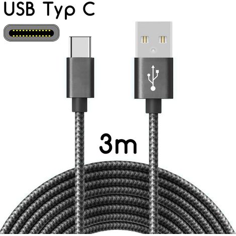 Usb-c-auf-usb-2.0-kabel Nylon-ladekabel Mit Usb-typ-c-stecker / 3 M Schwarz -
