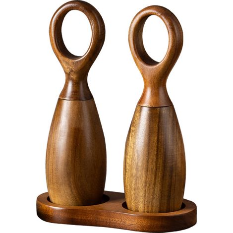Salz- Und Pfeffermühlen-set Aus Holz, Nachfüllbar, Verstellbarer Mahlgrad, Mit Tablett