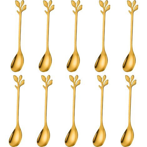 Edle Café-cuillères Im Feuille D'Or – Lot Von 10, Mini-expresso-cuillères Und Dessert-cuillères Aus Rostfreiem Stahl Von 12 Cm