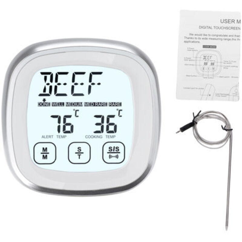 Digitales Lebensmittelthermometer, Grillfleischthermometer Mit Timer, 9 Voreingestellte Modi, 5 Kochstufen, Magnetfuß Und Edelstahl-temperaturfühler, Durchfluss