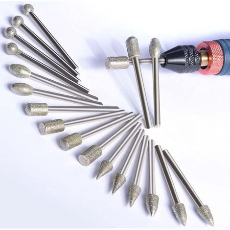 Ensemble De Fraises Diamantées Pour Sculpture, Kits Depolissage 20 Pcs Rotierendes Zubehör, Länge 1/8' Für Sculpture, Gravure, Meulage, Polissage De Pierres, Roches, Bijoux, Verre, Céra