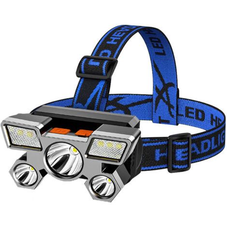 Led-stirnlampe, Usb Wiederaufladbar, 5 W, Wasserdicht, 5-kopf-stirnlampe Für Outdoor-camping, Abenteuer, Wandern, Notfall-stirnlampe, Kopfseil, Usb-kabel, Verpackungsbox, Dubuns