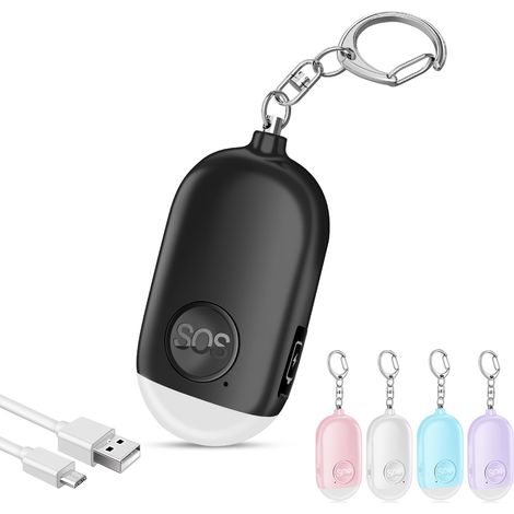 130db Alarme Personnelle Anti-agression Avec Porte-clé,rechargeables Alarme De Poche Avec Led Lampe De Poche Torche Alarme(noir)
