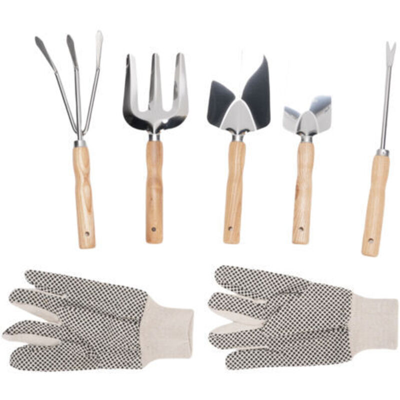 Gartenutensilien: Pelle, Truelle, Arrache-mauvaises-kräuter, Fourche À Main, Râteau, Manche Aus Holz Und Edelstahl, Gants En Toile Inklusive Für Die Kultur Von Hülsenfrüchten Und Blumen.
