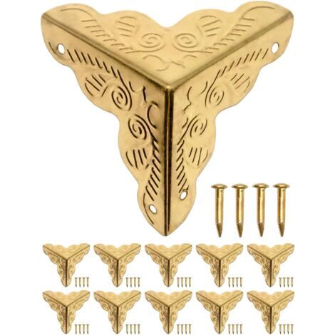 Set Mit 10 Antiken Möbelecken, Eckenschutz, Eckenschutz, Beschläge Für Kästen, Möbel, Regale, Tische, Goldene Messingoptik, Mit Nägeln