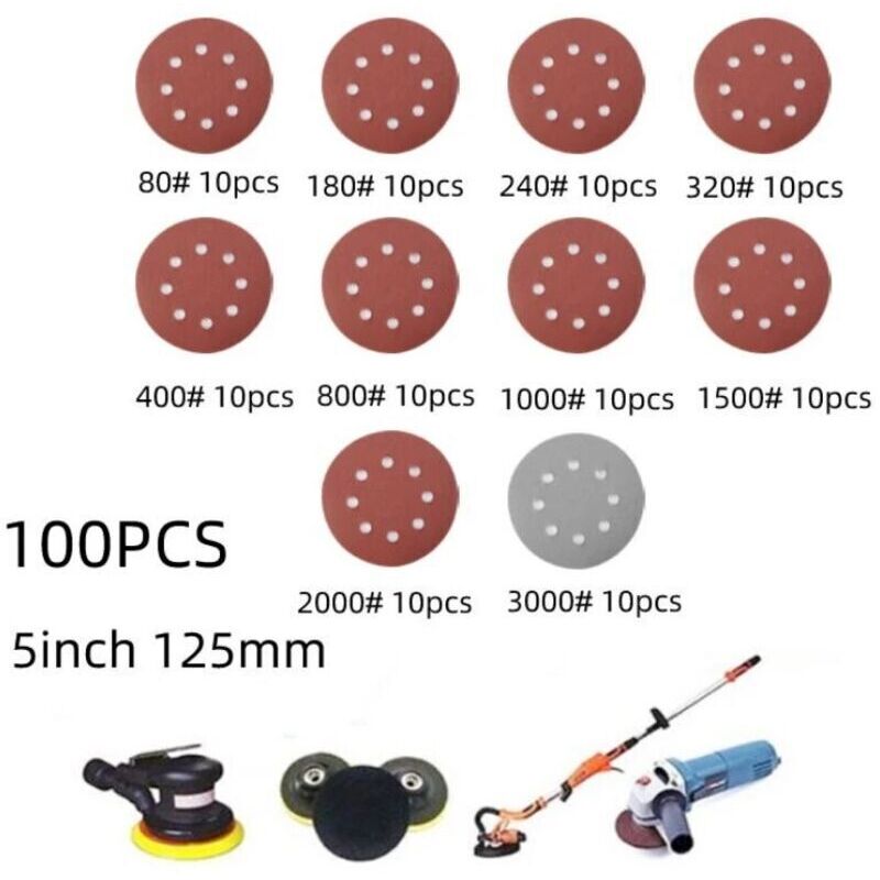 100 Stück 125 Mm Rundes Glaspapier In Form Von Ponçage-scheiben, Gehäkeltes Boucle-papier, Abrasif Polissage Feuille Papier, 8 Trous