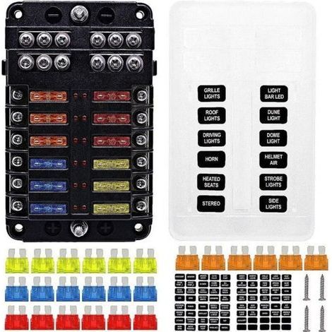 Netboat Blocs Fusible Lame Porte Fusible Voiture Boîte 12 Voies Mit Led-anzeige Mit Bus Negativ Für 12v-24v Voiture, Bateau