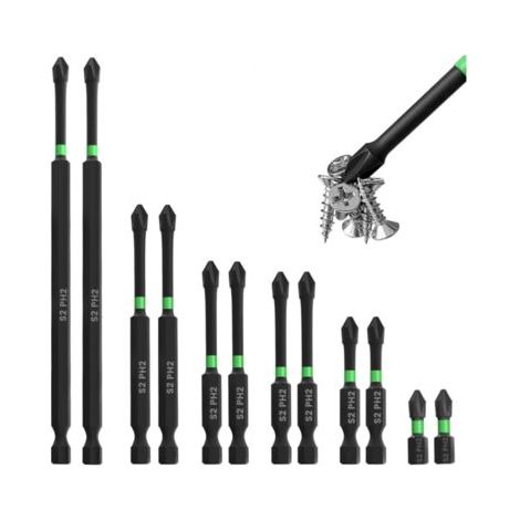 12-teiliges Magnetisches Phillips-schraubendreher-bit-set 25–150 Mm, 6,35 Mm Sechskantschaft
