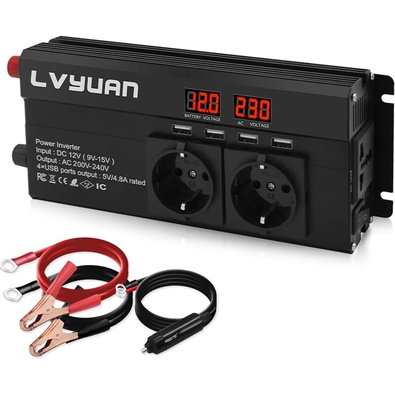 12 V 220 V 1600 W Dc Zu Ac Stromwandler Auto-wechselrichter-transformator Mit 4 Usb-anschlüssen, 2 Eu-steckern