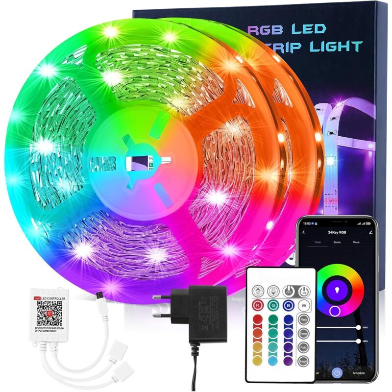 Alexa Led-streifen 10 M, Rgb-led-streifen Mit 28-tasten-ir-fernbedienung, Kompatibel Mit Alexa/google Home, Musiksynchronisierung, Led-lichtleiste Für Party/bar/zuhause/schlafzimmer/elektrisches Fitne