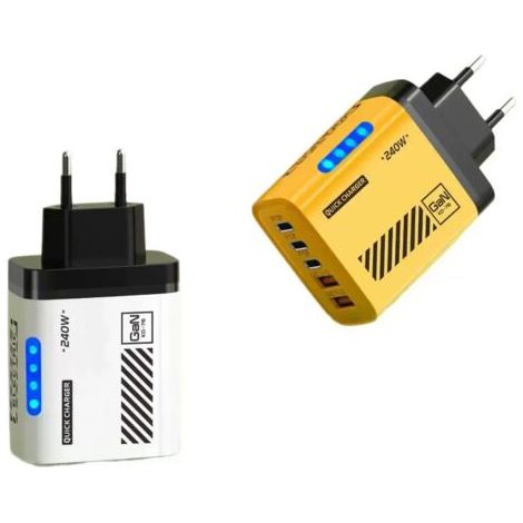 Ladegerät 240 W 5 Anschlüsse 2 Usb + 3 Pd 2er-set Weiß Gelb Kompatibles Iphone Huawei