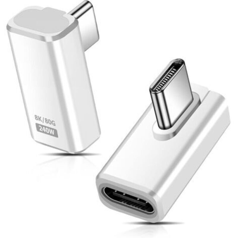 2er-pack Usb-c-verlängerungsadapter, 90°, 80 Gbit/s, Usb-c-stecker Auf Buchse, 240 W, Thunderbolt 5-verlängerungsstecker Für Iphone 15/16, Tablet, Telefon, Andere Typ-c-geräte (weiß)