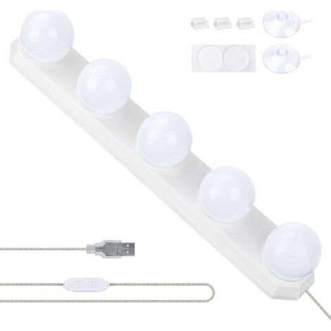 Leuchtender Friseurspiegel, Usb-led-led-lampe Zum Verschönern Des Friseurspiegels Mit 5 Led-ampullen, 3 Farbmodi Für Die Haarglättung Im Salon Von Bain