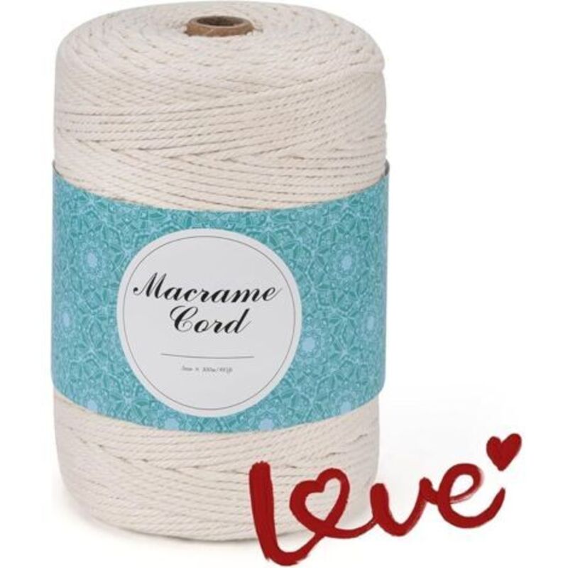 Corde Macramé - Beige - Corde Macramé 3 Mm X 300 M - Cordon En Coton Fil Macramé Naturel Bricolage Artisanat Bricolage Décoration Murale Plante Blanc Ficelle Macramé